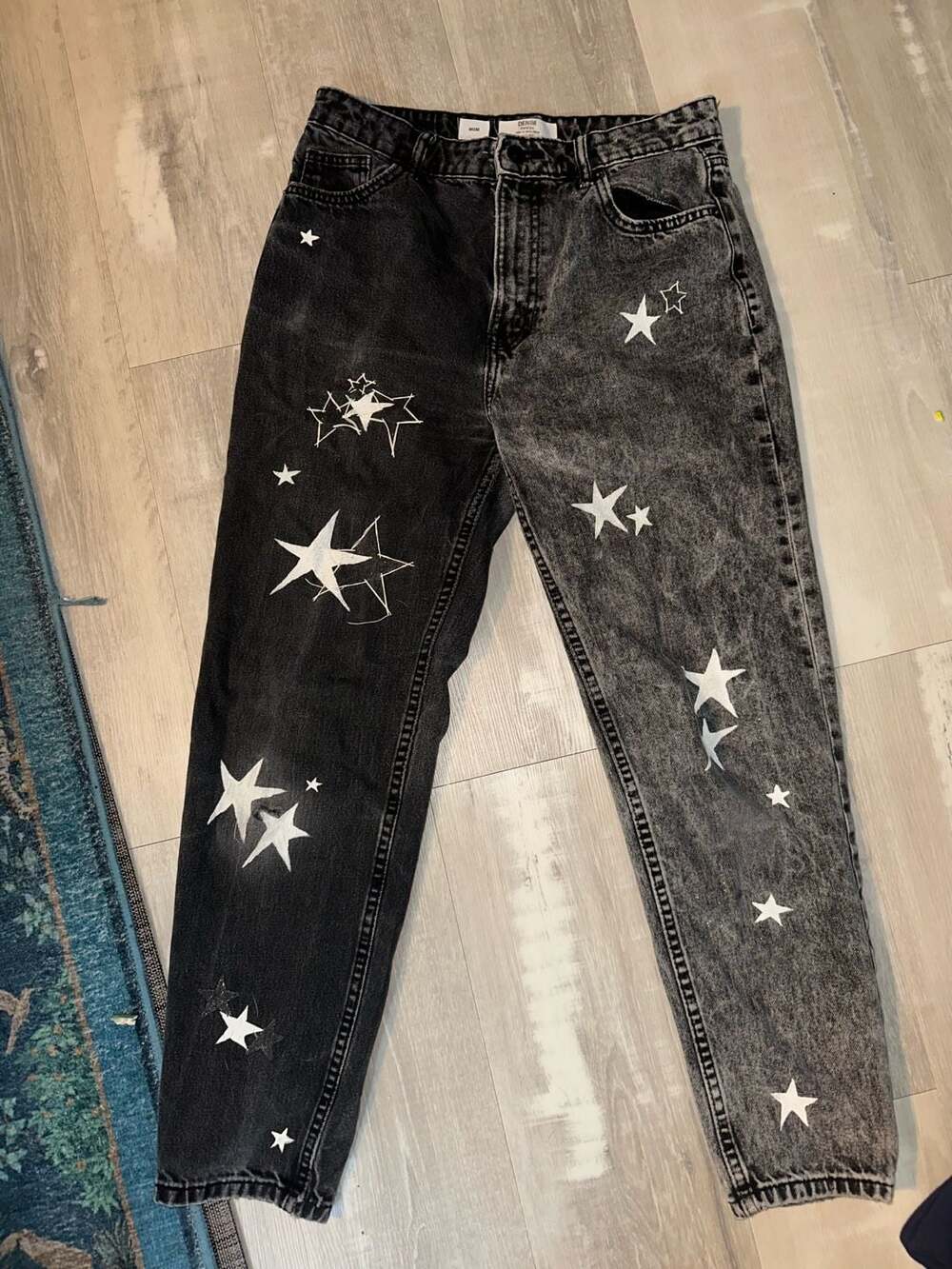 Bershka Denim MOM Fit Two-Tone Star Print Jeans